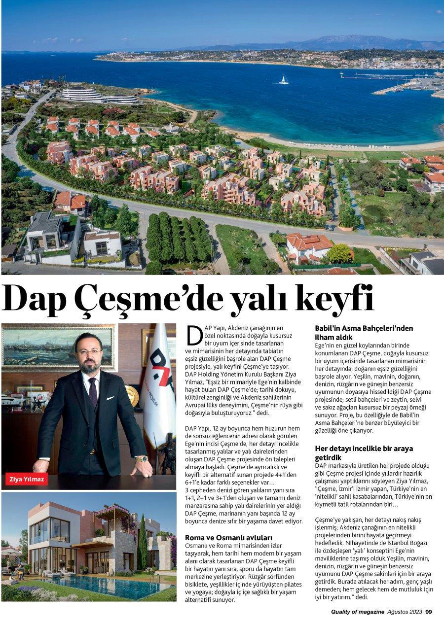 dapcesme DAP Yapı, her detayında tabiatın eşsiz güzelliğini başrole alan DAP Çeşme projesiyle, yalı keyfini Çeşme’ye taşıyor