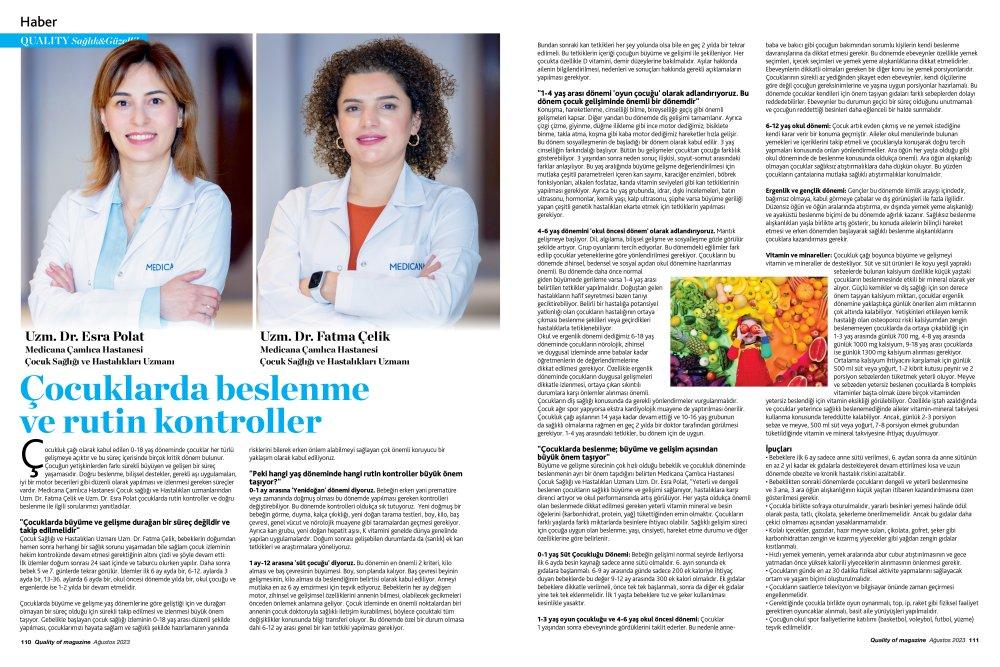 Medicana Çamlıca Hastanesi Çocuk sağlığı ve Hastalıkları Uzmanlarından Uzm. Dr. Fatma Çelik ve Uzm. Dr. Esra Polat çocuklarda rutin kontroller ve doğru beslenme ile ilgili önemli bilgiler verdi 3 medi1 Medicana Çamlıca Hastanesi Çocuk sağlığı ve Hastalıkları Uzmanlarından Uzm. Dr. Fatma Çelik ve Uzm. Dr. Esra Polat çocuklarda rutin kontroller ve doğru beslenme ile ilgili önemli bilgiler verdi