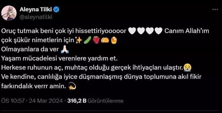 66017538d71b2042c07bb655 Aleyna Tilki kendisine iyi gelen ibadet yöntemini açıkladı