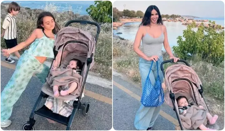 Kızlarıyla sahil turu yaptı