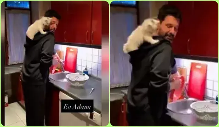 Keremcem kedisiyle mutfağa girdi 1 Keremcem kedisiyle mutfağa girdi