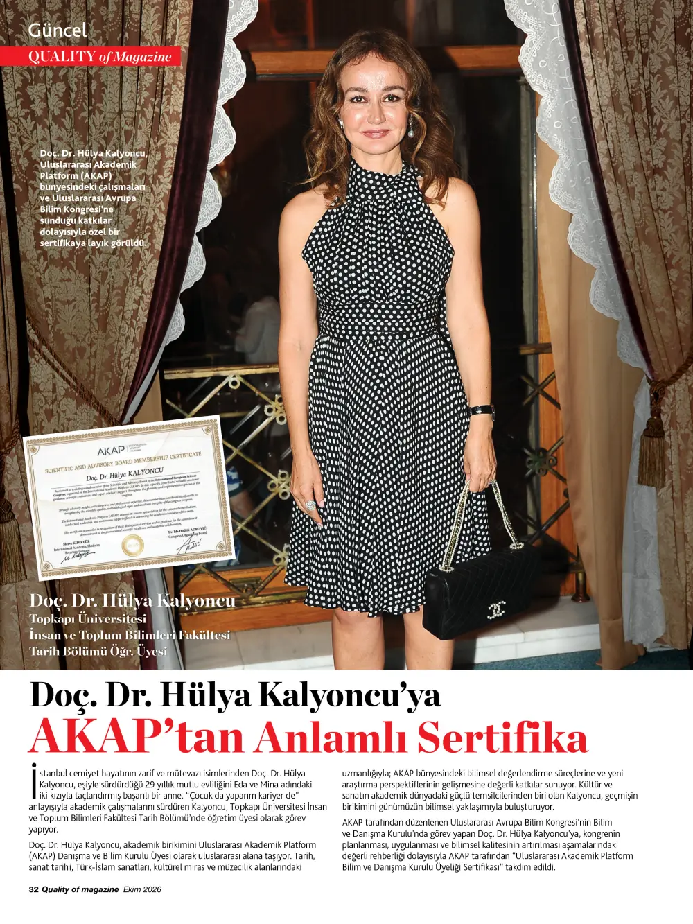 hulya kalyoncu1 Doç. Dr. Hülya Kalyoncu’ya AKAP’tan Anlamlı Sertifika