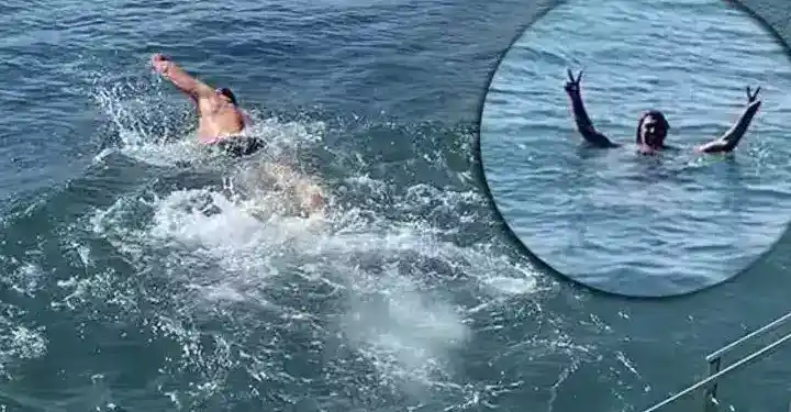 İbrahim Kutluay sıcaktan bunalıp kendini Boğaz’ın serin sularına bıraktı