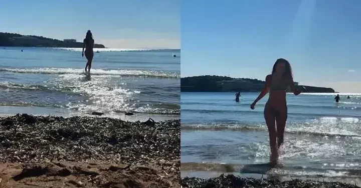 Soğuklara rağmen denize girdi